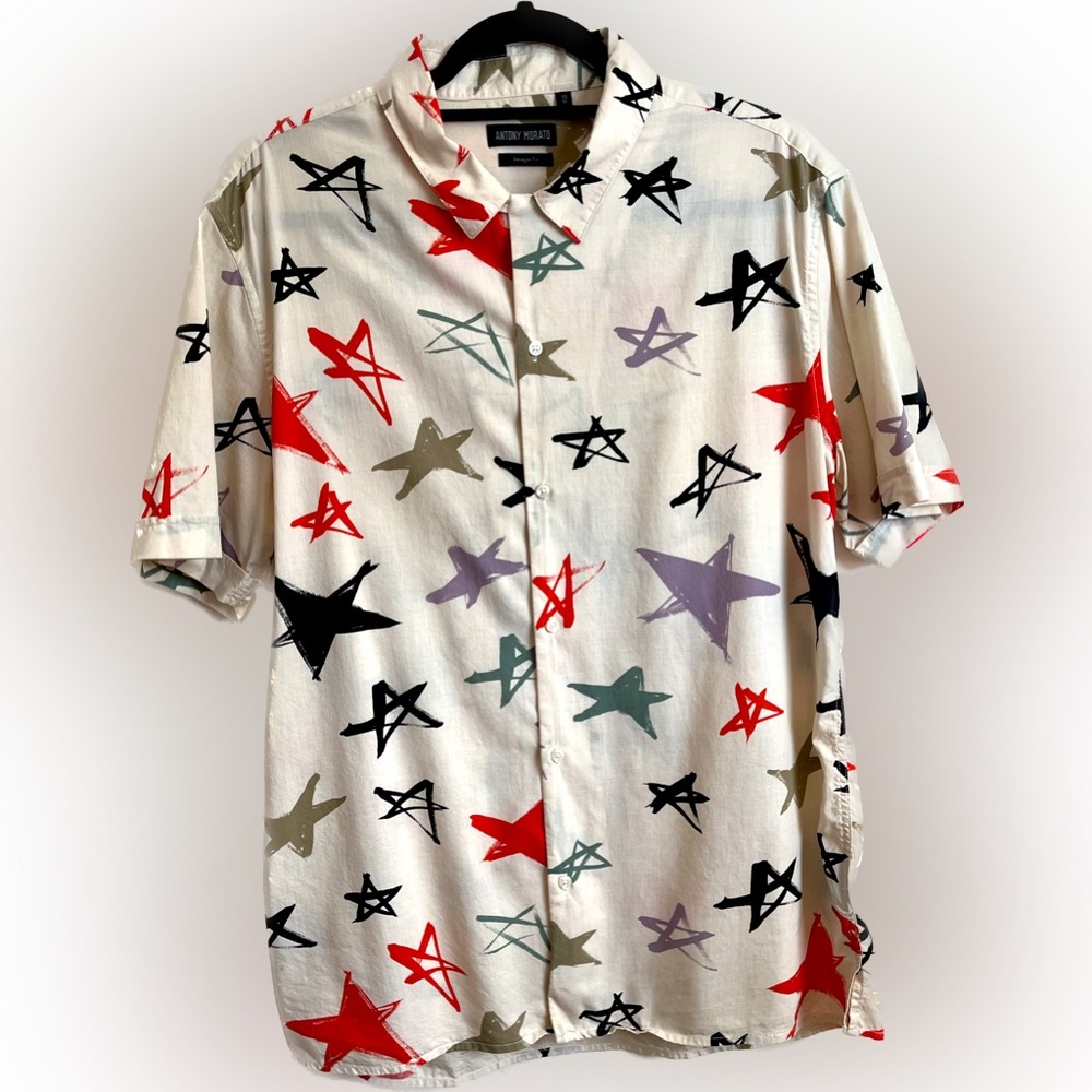 Star Pattern light weight Cotton Short Sleeve Shirt
